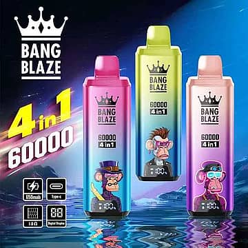 Bang Blaze 60K 4-in-1 disposable vape with 60,000 puffs, LED screen and quad mesh coil