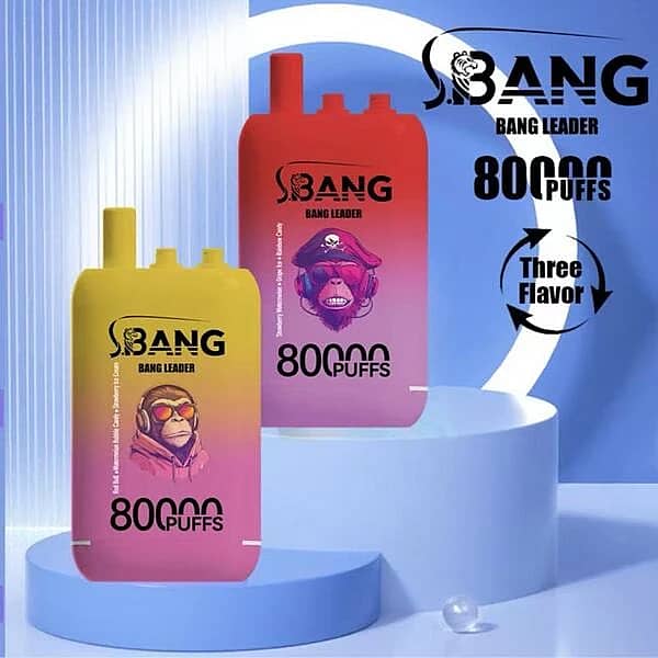 BANG LEADER – jednorazowy vape o potrójnym smaku, 80 000 zaciągnięć, w kolorze czerwonym i żółtym