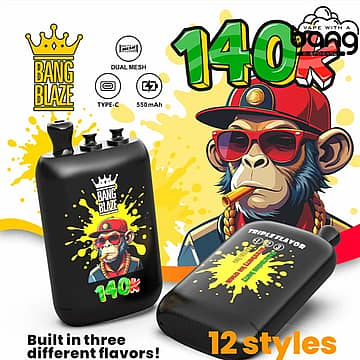 Bang Blaze 140K, 140K puffs vape, 3-in-1 disposable vape, triple flavor vape, 56mL vape, Type-C vape, mesh coil vape