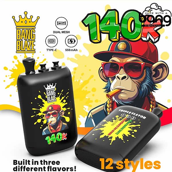 Bang Blaze 140K, vaporizador de 140 000 caladas, vaporizador desechable 3 en 1, vaporizador de triple sabor, vaporizador de 56 ml, vaporizador con conector tipo C, vaporizador con resistencia de malla