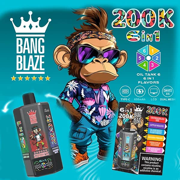 Bang Blaze: vaporizador desechable de 200 000 caladas, 6 sabores en 1, con pantalla digital