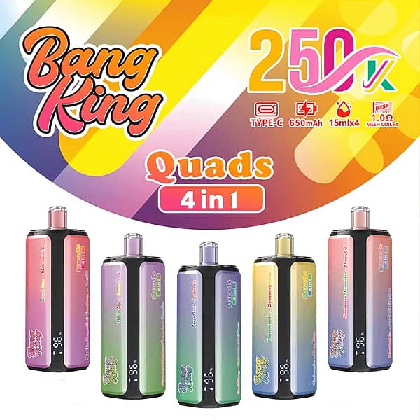 Bang King 250K 4-in-1 使い捨てベイプ(25万パフ、15mL×4本入り)