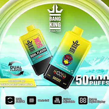 Bang King 50k dual flavor disposable vape with smart display and 50mL capacity
