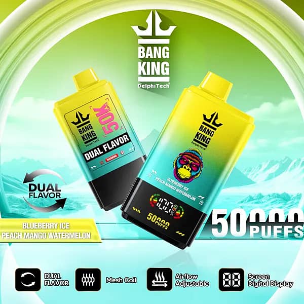 Bang King 50k Einweg-E-Zigarette mit zwei Geschmacksrichtungen, Smart-Display und 50 ml Fassungsvermögen