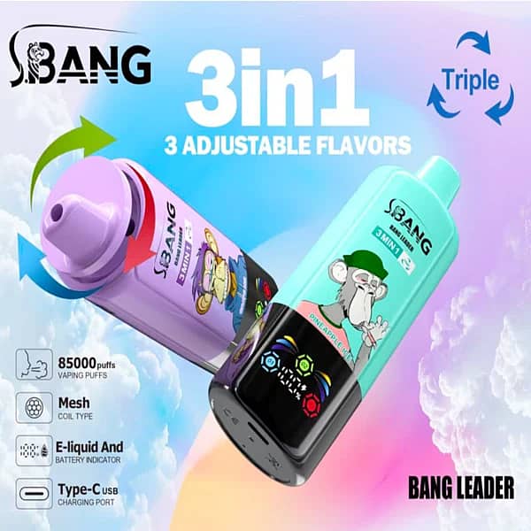 BANG Leader 85 000 drag Pineapple Ice – engångsvape med 3-i-1-justerbara smaker och digital display