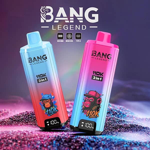 Bang Legend 110.000 Züge – 3-in-1-Einweg-Vape mit verschiedenen Geschmacksrichtungen und digitalem Display