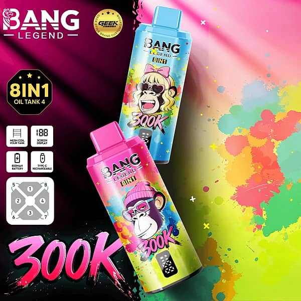 Bang Legend 300K – jednorazowy vape typu 8 w 1, zapewniający 300 000 zaciągnięć, z grafiką w stylu geek