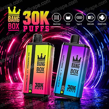 Bang Box 30K 2-in-1 disposable vape with smart LED screen, adjustable airflow and dual mesh coil