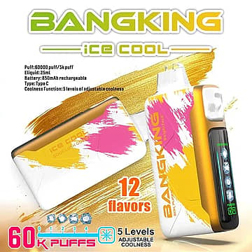Bang King Ice Cool 60K Puffs Sour Lush Gummy disposable vape with digital display