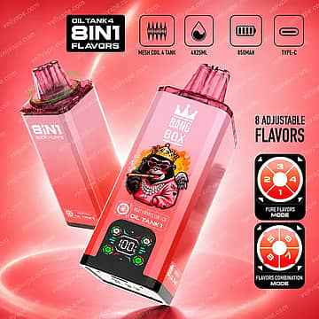 Bang Box 200K 8-in-1 disposable vape with 200,000 puffs, 100mL e-liquid and 4x25mL tanks