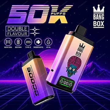 Bang Box 50K 2-in-1 disposable vape with 50,000 puffs, 45mL capacity and smart LED screen
