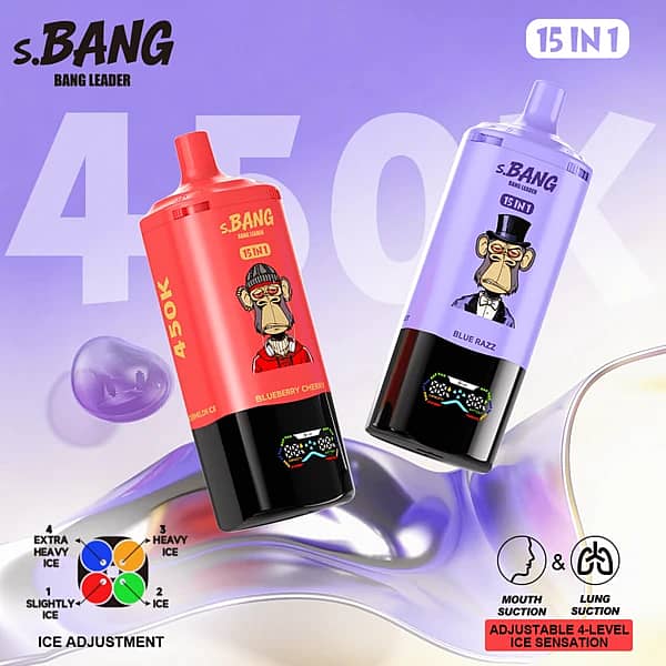 Bang Leader 450K 15-in-1 disposable vape with 450,000 puffs and 4-level ice control