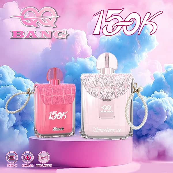 Qq Bang – perfumy w kryształowej buteleczce o pojemności 150 ml, jednorazowy vape z łańcuszkiem z pereł i 10 smakami