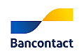 Logo Bancontact z niebiesko-żółtą grafiką przedstawiającą falę oraz napisem