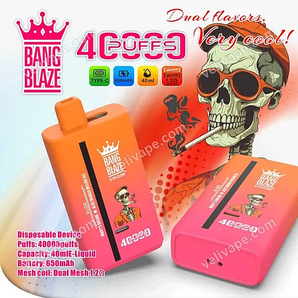 Bang Blaze 40K dual-flavor disposable vape with 40mL e-liquid, 650mAh battery and 1.2-ohm dual mesh coil