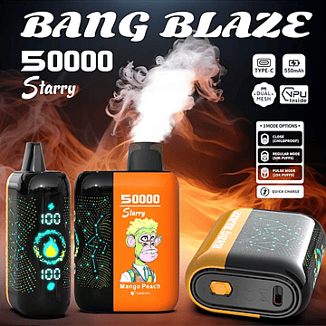 Bang Blaze 50K disposable vape with LED display, Dual Mesh Coil, VPU and Type-C charging