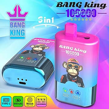 Bang King 100K 3-in-1 disposable vape with LED screen, triple mesh coil and 12 flavor sets