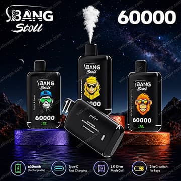 Bang Leader Stoll 60K 2-in-1 disposable vape with 60,000 puffs, 40mL e-liquid and LED display