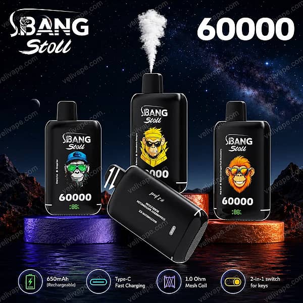 Bang Leader Stoll 60K 2-in-1 disposable vape with 60,000 puffs, 40mL e-liquid and LED display