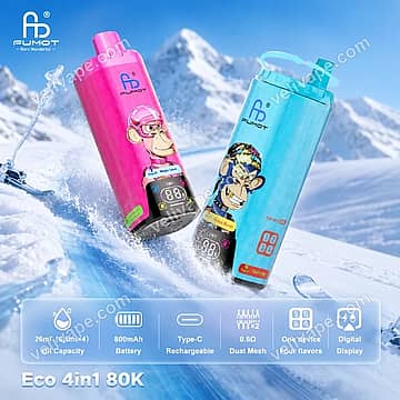 Fumot Eco 4in1 80K Puffs Magic Love and Grape Burst disposable vape with digital display