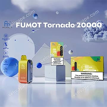 FUMOT Tornado 20000 Puffs Peach Mango Watermelon disposable vape with retail packaging