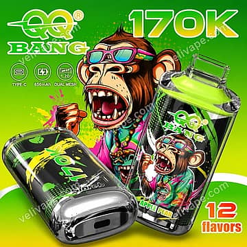 QQ Bang 170K Puffs Apple Pear disposable vape with a transparent body