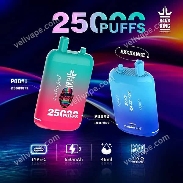 Bang King 25000 disposable vape with up to 25,000 puffs